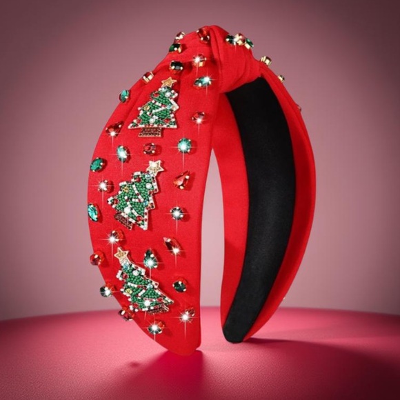 Christmas Headbands Festive Red Headband with Christmas Tree Embellishme… - Picture 7 of 16